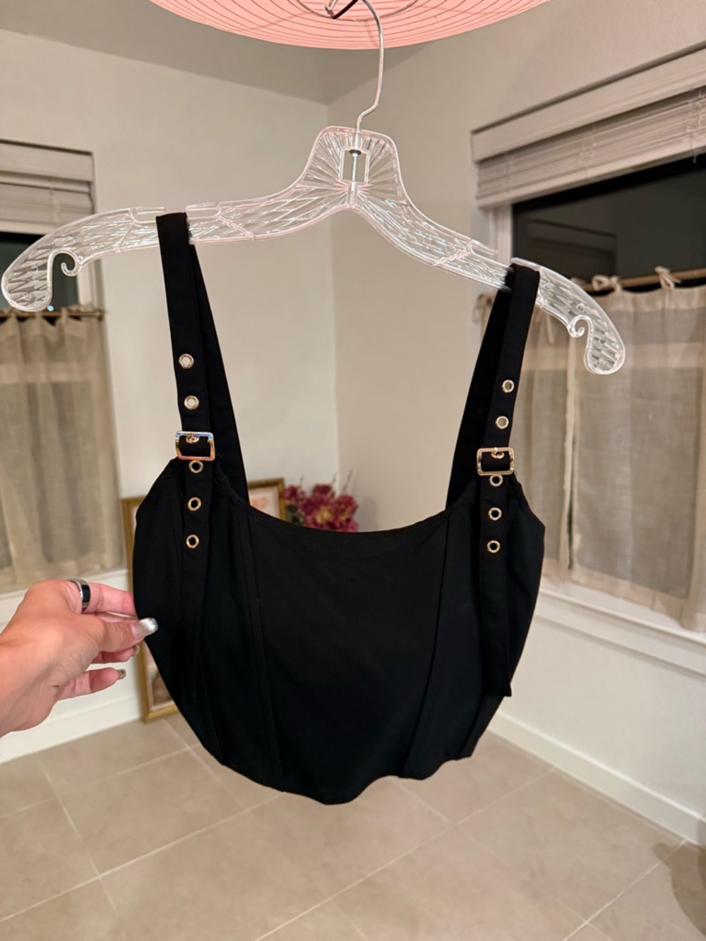 Black Buckle Strap Corset Crop Top